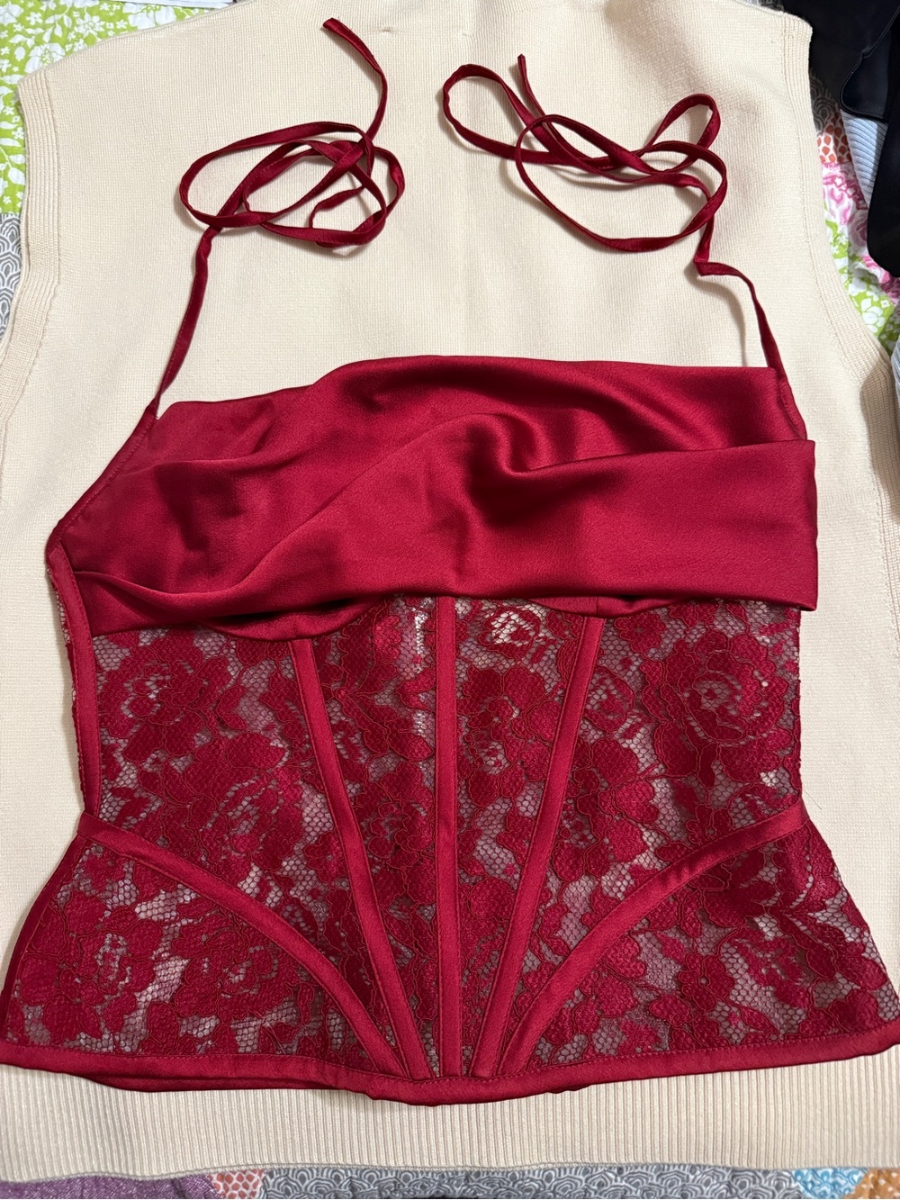 Roxie Corsets Wine Lace Satin-Trim Bustier Bandeau Top